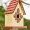 Set of 2 9''H Washed White Solid Wood Red Roof Cottage Decorative Outdoor Garden Birdhouse